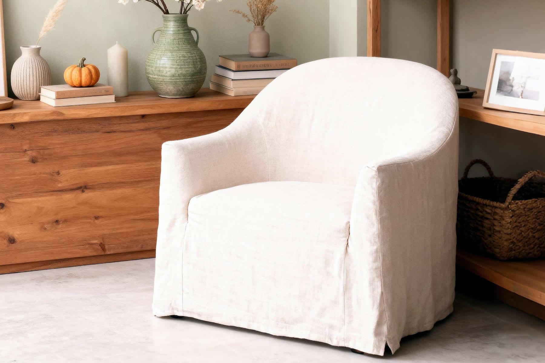 2302 Fiona Cotton Fabric Chair - Natural Fabric Chair with Removable Covers